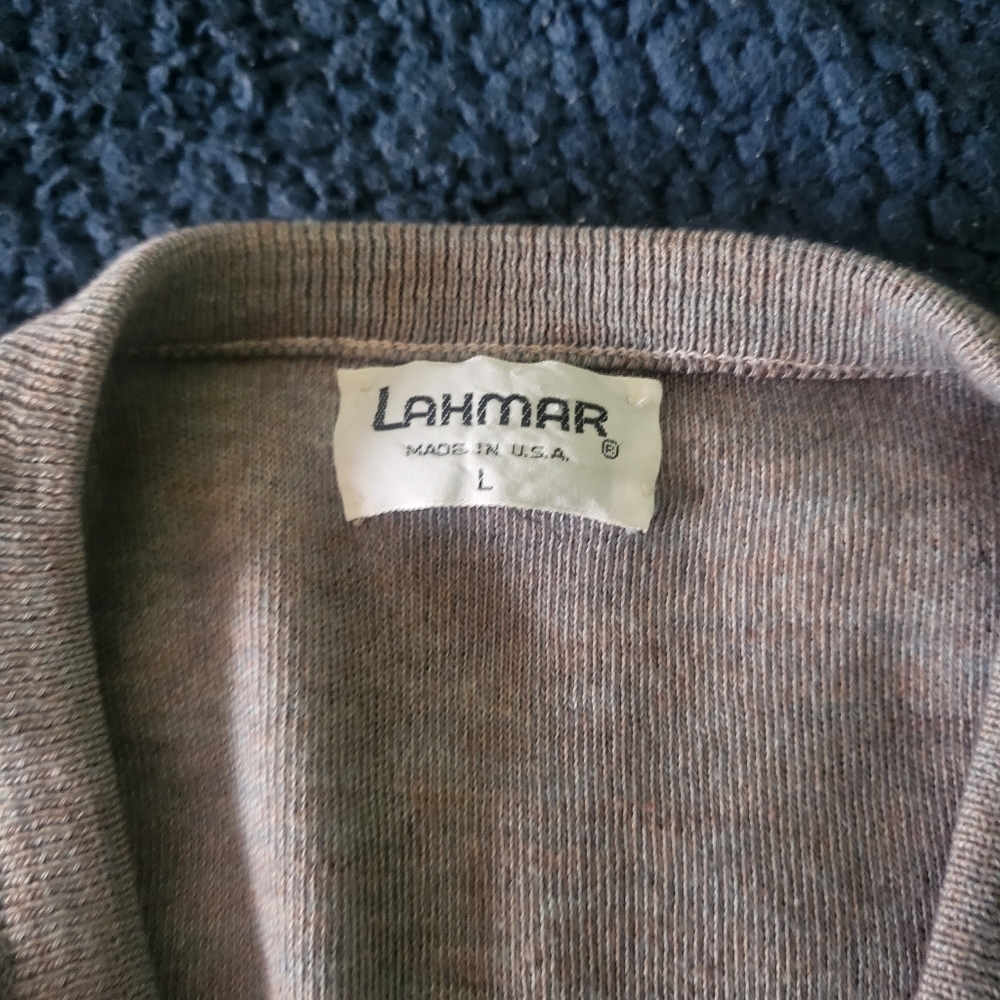 Vintage Lahmar Gray V-Neck Sweater Made in USA Mens Large 042025 - Picture 3 of 7